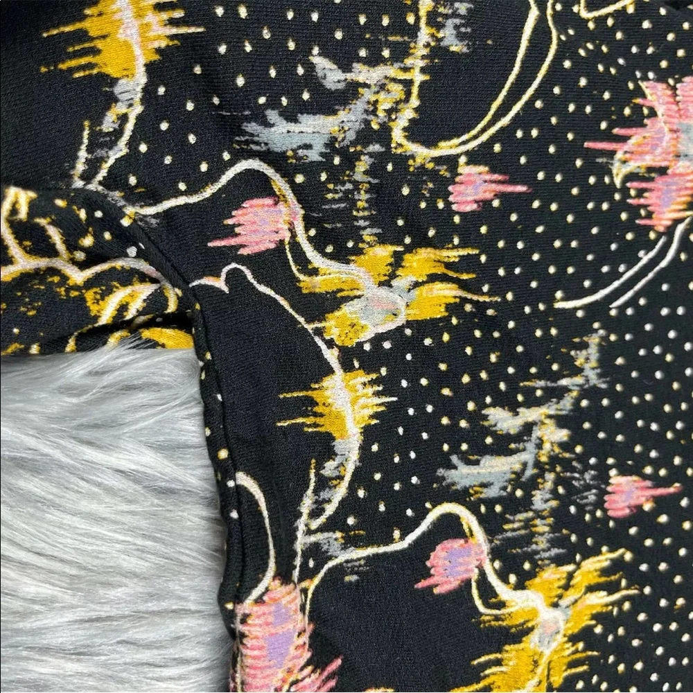 Free People One Last Time Black Floral Draped Bell Sleeve Top Size Small